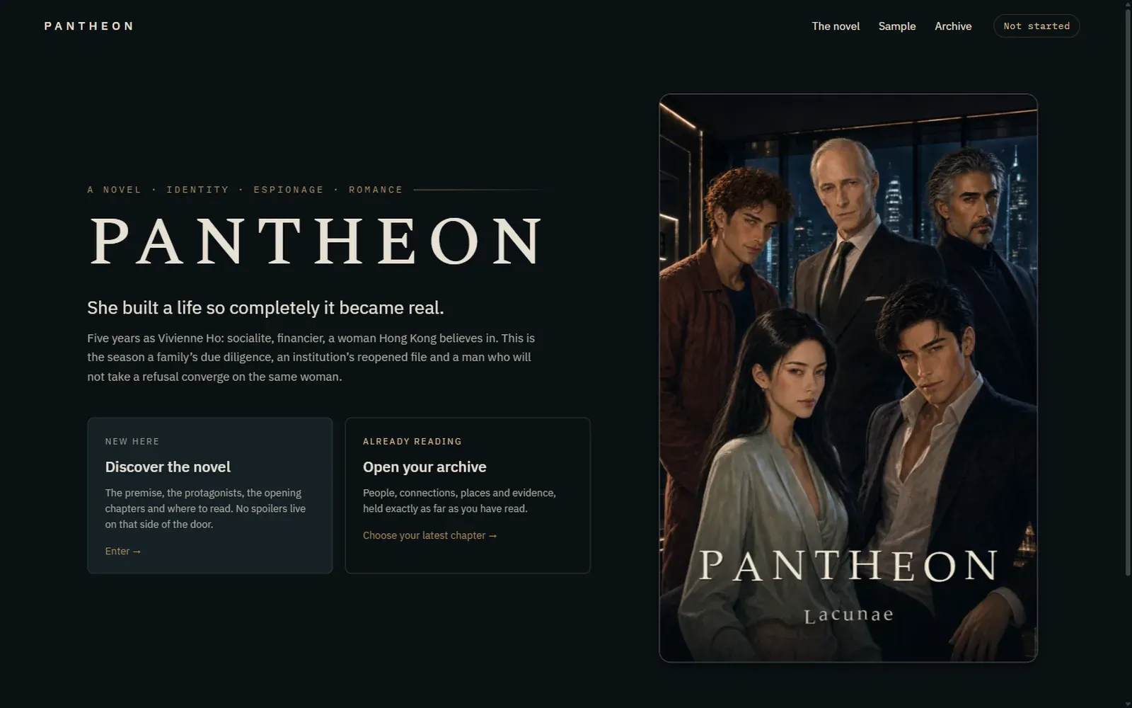 The Pantheon homepage: one door for new readers, one for readers already in the book