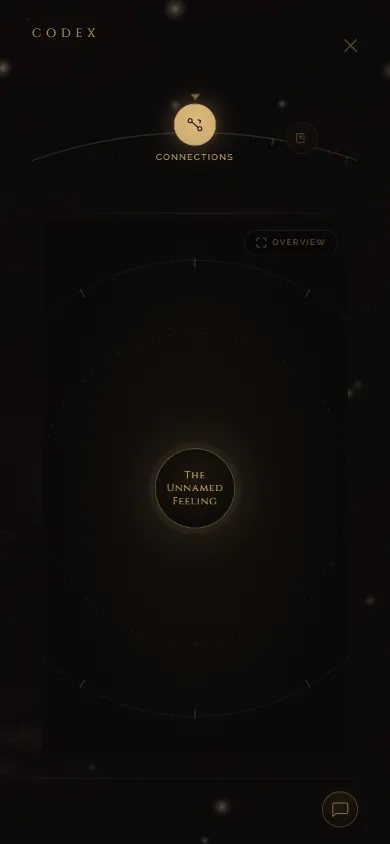 Perpetūra’s in-game codex on a phone: unlocked entries in a dark glossary interface