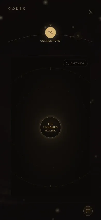 Perpetūra’s in-game codex on a phone: unlocked entries in a dark glossary interface