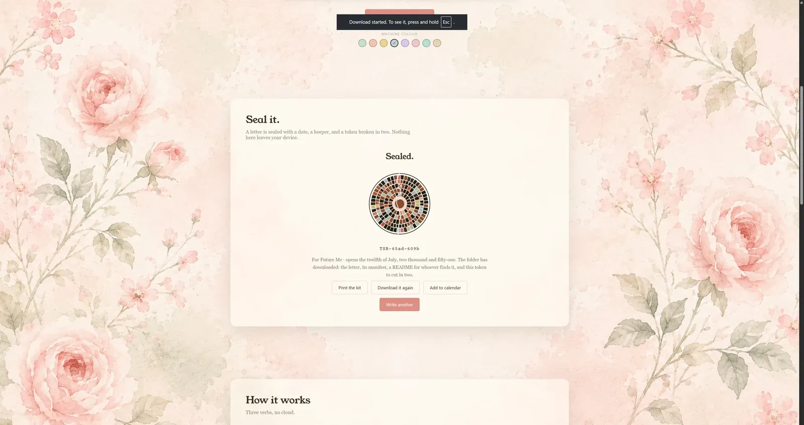 A sealed letter with its one-of-a-kind broken-token mosaic