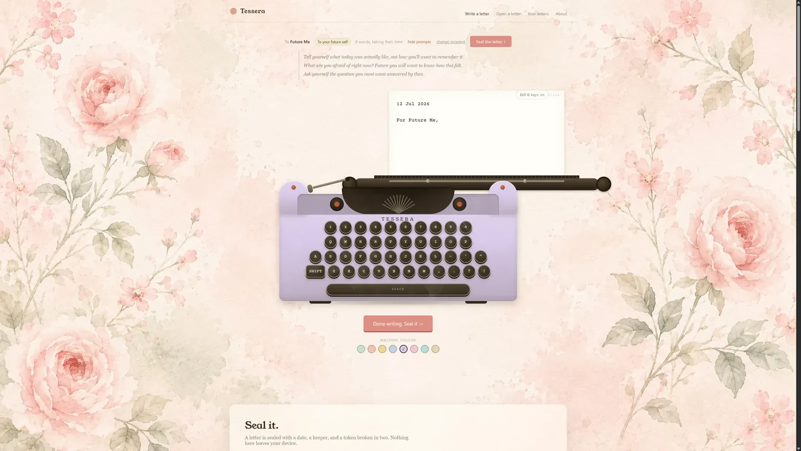 Writing a letter to your future self on the typewriter