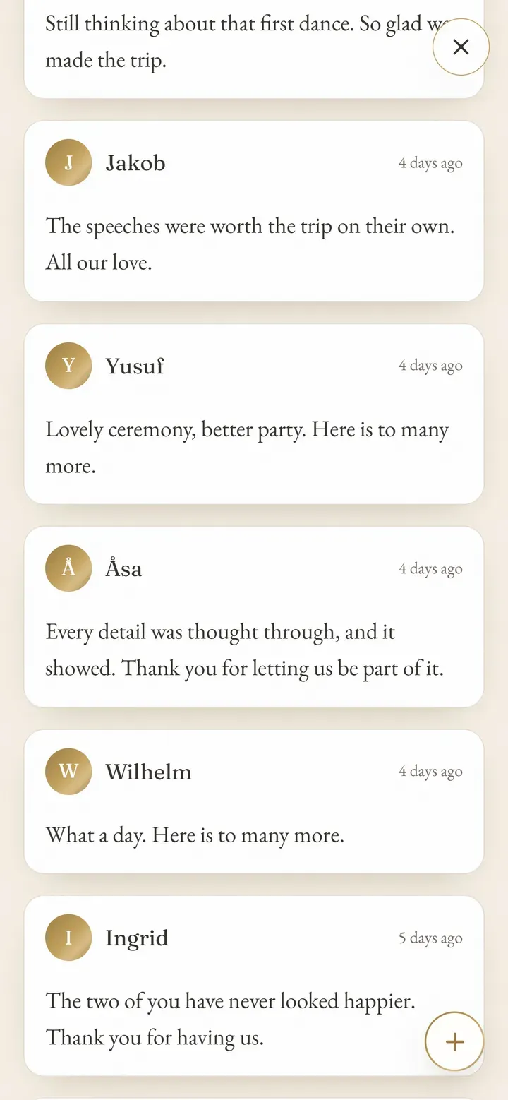The guestbook filling with wishes from guests